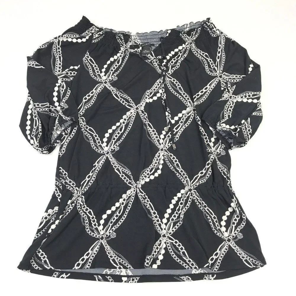 White House Black Market Peasant Top Link Print Off The Shoulder Shirt S Small